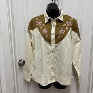 Scully Womens Western Pearl Button Down Snap Long Sleeve Flowers Beads - Large